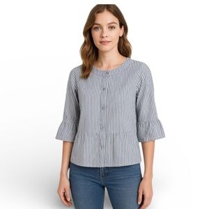 Sandro Seersucker Peplum 3/4 Sleeve Light Jacket Size Large